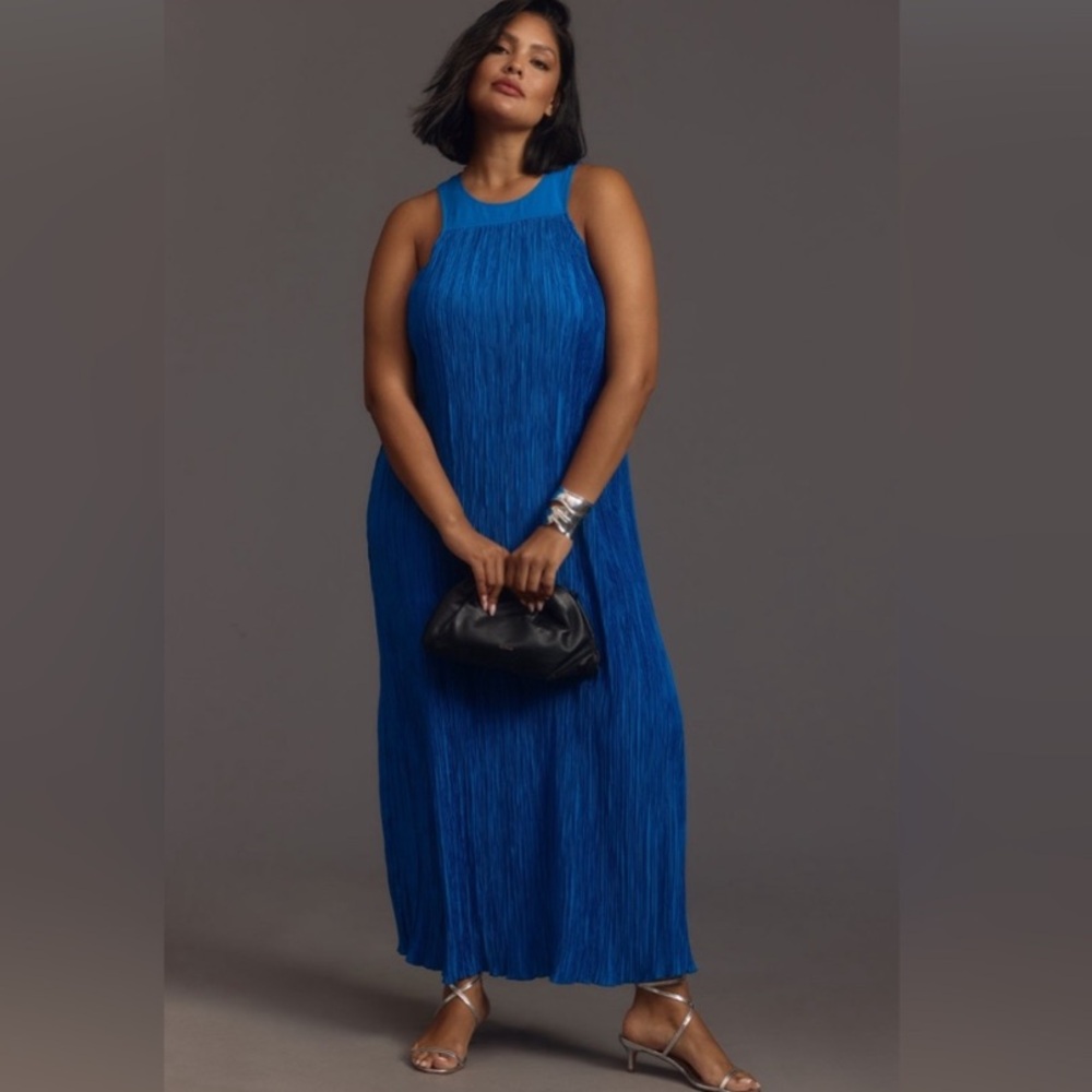 Anthropologie Plissé Maxi Dress in Cobalt Blue size 2X